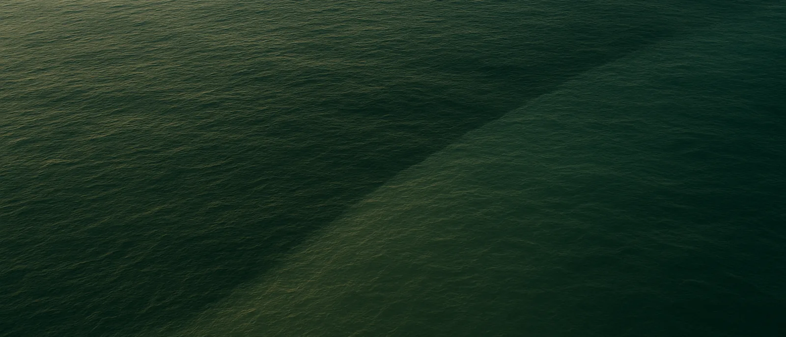 Aerial view of two ocean currents of different colour meeting along a soft diagonal line, calm water, muted light